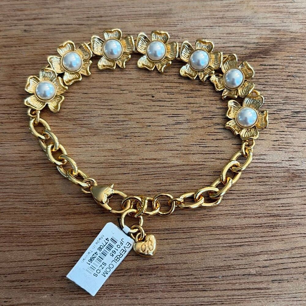 NWT Brighton gold Everbloom pearl floral bracelet chain
